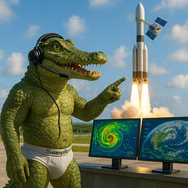 Rufus launches SwampButt One, a weather satellite.